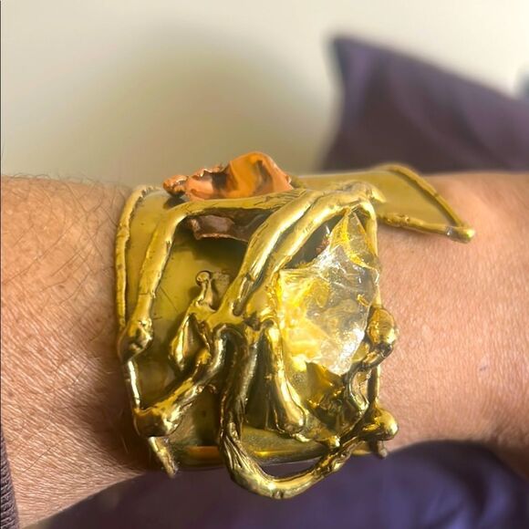 COPA COLLECTION VTG 70's BRACELET w/ QUARTZ STONE BRUTALIST BRONZE from BRAZIL - Picture 1 of 4